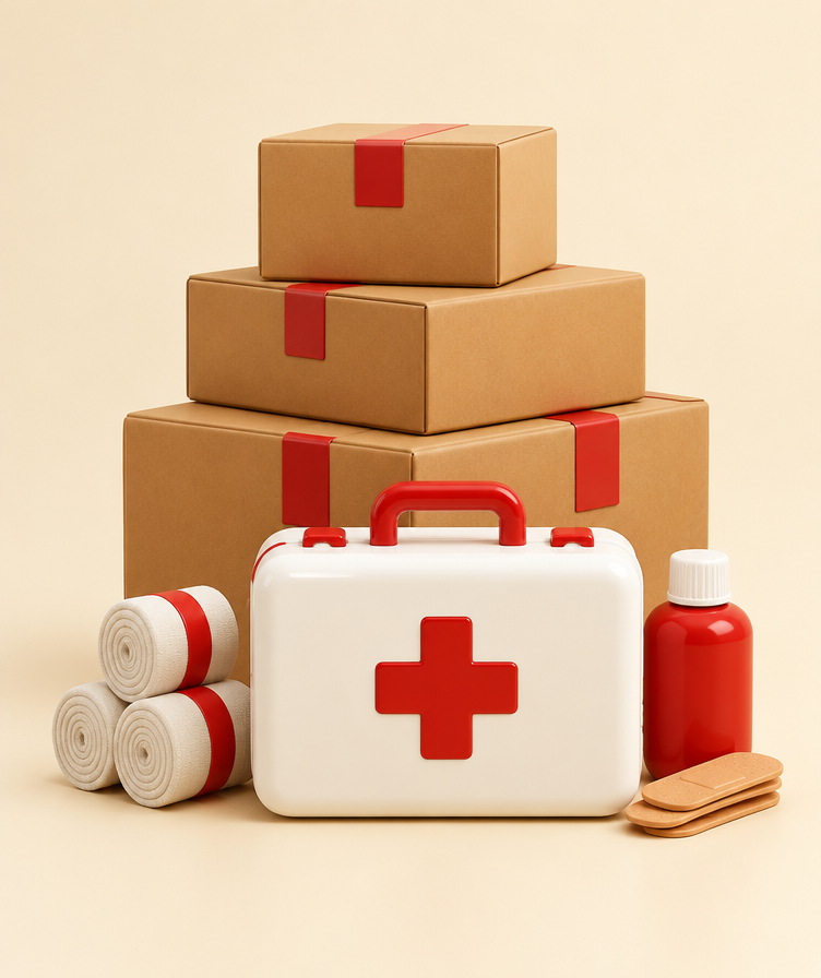 Supply boxes with a first-aid kit